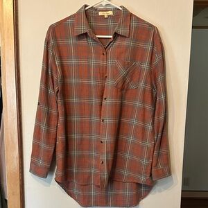 Orange and Gray Plaid Button Down Shirt
